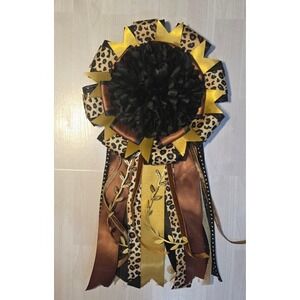 Custom Homecoming Mum Leopard Print Gold Brown Black Ribbon Corsage Accessory